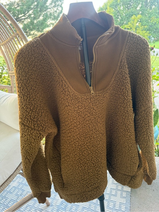 aerie Sweaters - Aerie Camel Brown Fleece Sherpa Quarter-Zip Turtleneck Pullover Size XS